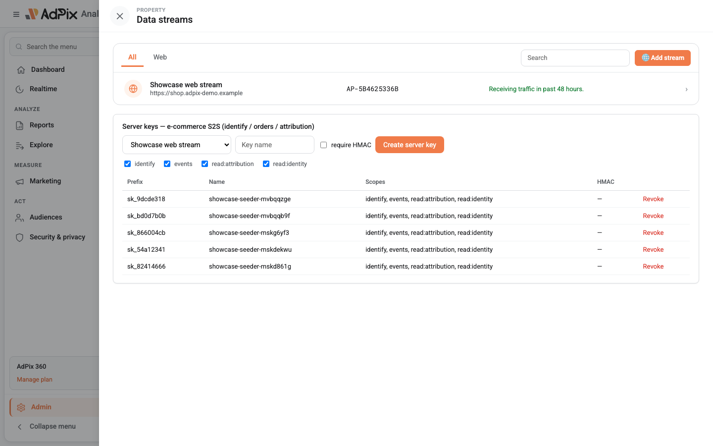 Session replay settings on a data stream.